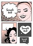Pop art comic banners set 2 Vector illustration of woman talking