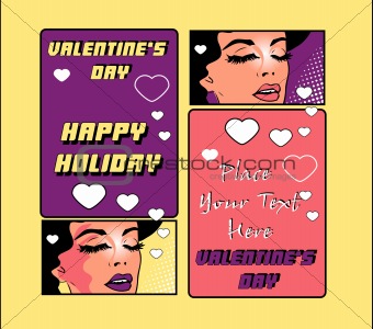 valentine's day banners or cards Pop art retro style