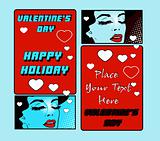 valentine's day banners or cards Pop art retro style
