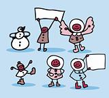Winter kids with blank banners for your message 