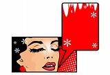 Winter Christmas woman in a pop art comic book style