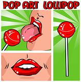Woman eating lollipop. Licking. Lips Design elements 