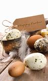 Brown speckled eggs  with easter card