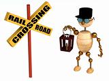 3d railroad crossing sign and wood man