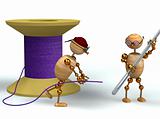 3d man and purple bobbin with needle