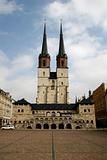German city Halle (Saale) with square Hallmarkt and church Marktkirche