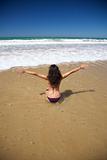 sensual woman in water at Conil beach
