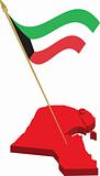 kuwait 3d map and waving flag