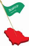 saudi arabia 3d map and waving flag