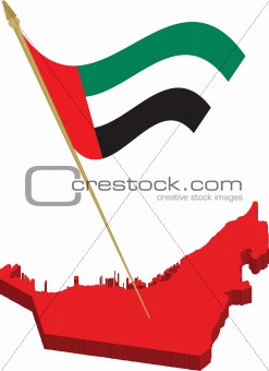 united arab emirates 3d map and waving flag