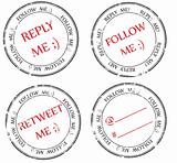 set of stamps to Twitter: follow, reply, retweet