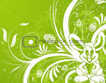 Easter background with eggs, rabbit and flower
