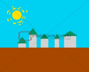 Stylized small town - vector illustration