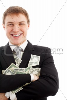 Happy man with dollars.
