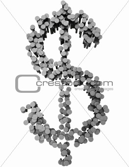 Alphabet made from hammered nails, dollar symbol