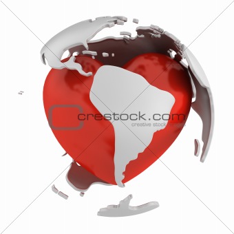 Globe with heart, South America part