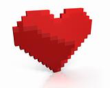 Red heart made of cubic pixels