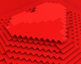 Pyramid with heart on top made of red cubic pixels, diagonal clo