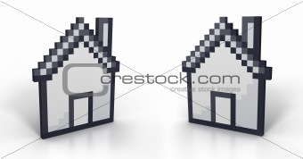 Pixelated house in perspective from two different angles