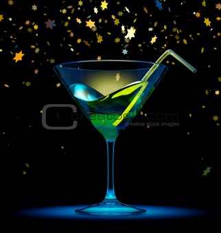 Cocktail glass with stars confetti.