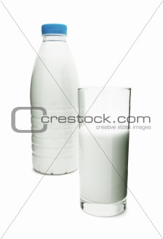 Milk bottle and glass