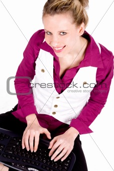 Commercial woman is typing