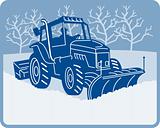 Snow plow tractor plowing winter scene
