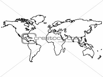 black world map outlines isolated on white