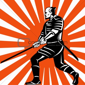 samurai warrior with sword in fighting stance