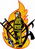 Fireman Firefighter axe ladder spear hook hose