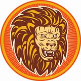 angry lion head set inside a circle