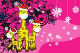 giraffe cartoon xmas background 7