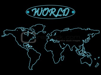 blue neon world map over black