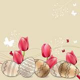 Greeting card with eggs and tulips