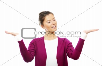Young woman with arms raised up