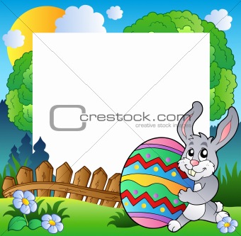 Easter frame with bunny holding egg