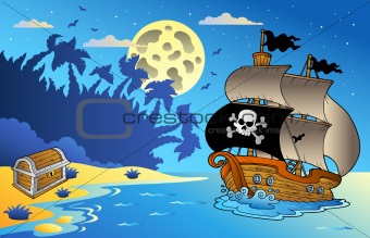 Night seascape with pirate ship 1