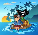 Pirate sailing on wooden raft