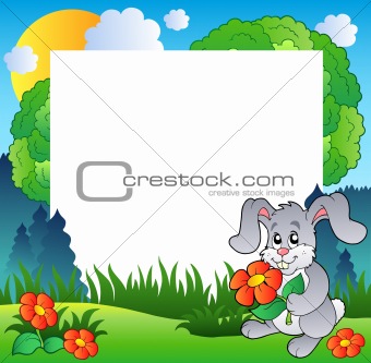 Spring frame with bunny and flowers