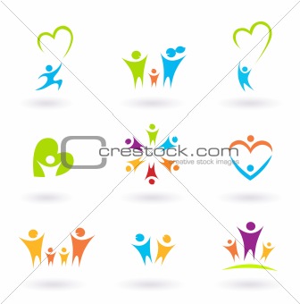 Children, family, community and protection icons and symbols