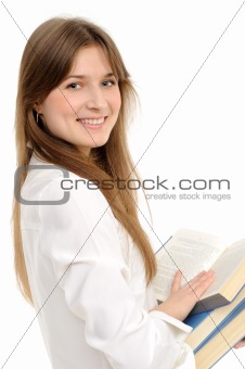  girl with long hair and book