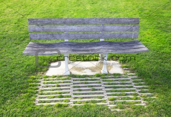 Portugal. Bench in a lawn  