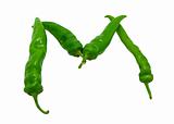 Letter M composed of green peppers