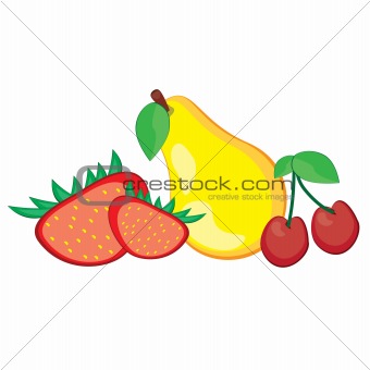 Pear, strawberry, and cherry
