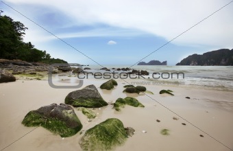 Big stones on the sand tropical beach