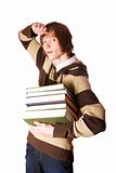 Young man holding books