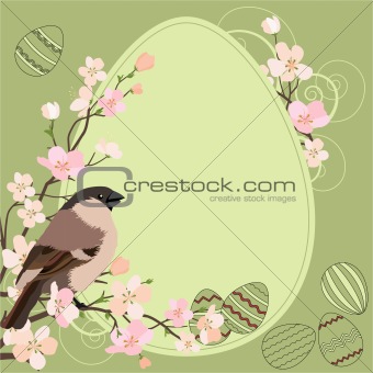 easter greeting card with bird and eggs