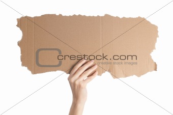 woman hand holding empty piece cardboard