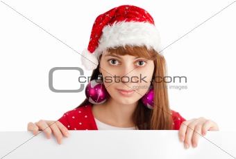 santa girl holding empty board