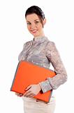 woman with orange folder